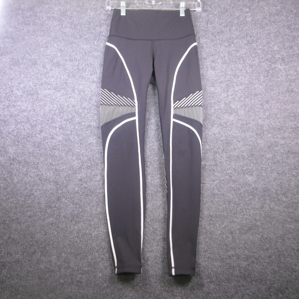 Lululemon Leggings Womens 4 Black Stripe Panel Ankle Running Yoga Pants Athletic